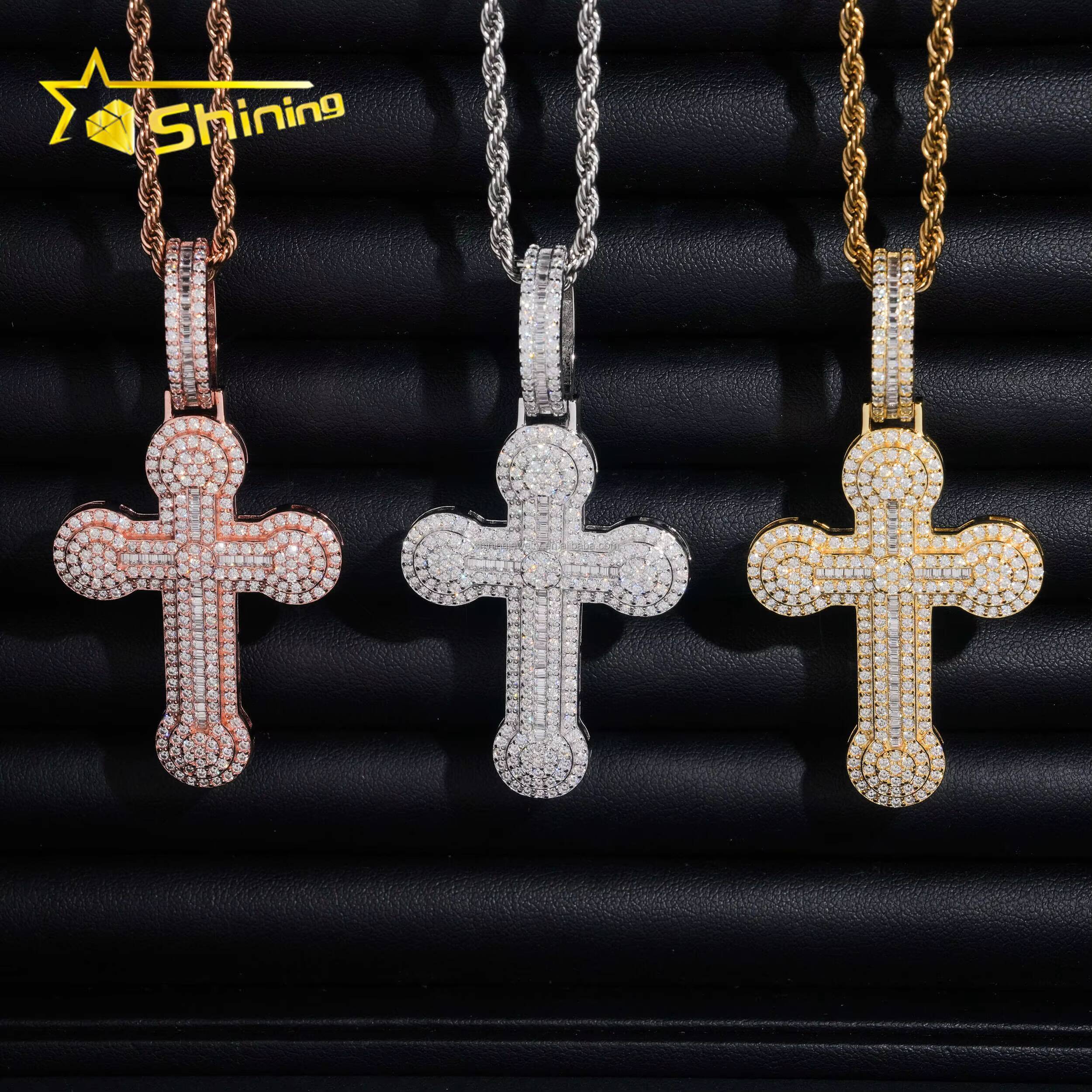 Bulk Stock Pass Diamond Tester Hip Hop Fashion Man Stylish Rapper Jewelry VVS1 Moissanite Diamond S925 Silver Cross Pendant