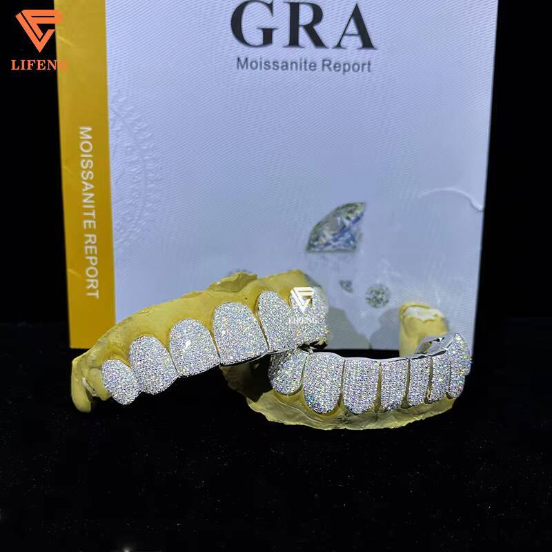 Iced Out Hip Hop Grillz Deep Perm Cut Diamond Teeth 8 Top 8 Bottom Gold Plated 925 Sterling Sliver Custom Vvs Moissanite Grillz