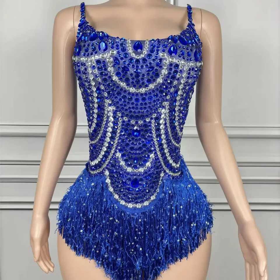 Stars sing with the same blue tassels bright white and wild dance music festival costumes W250419