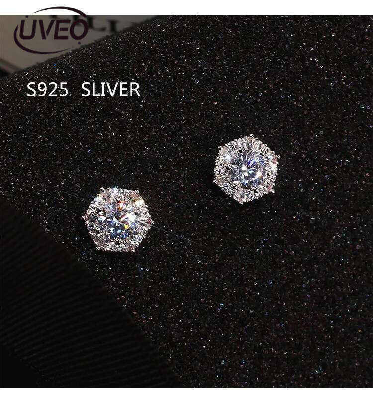 Super Sparkg Stud Earrings Jewelry Sterg Sier Round Cut White Lab Moissanite Dia Party Women Wedding Earring For Lover Gift