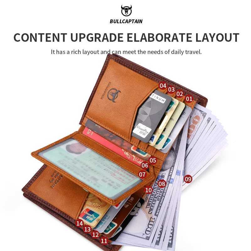 BULLCAPTAIN Mens Wallet Genuine Leather Rfid Blocking Bifold Wallet card holder Mens Leather Trifold Wallet with Gift BoxT251119