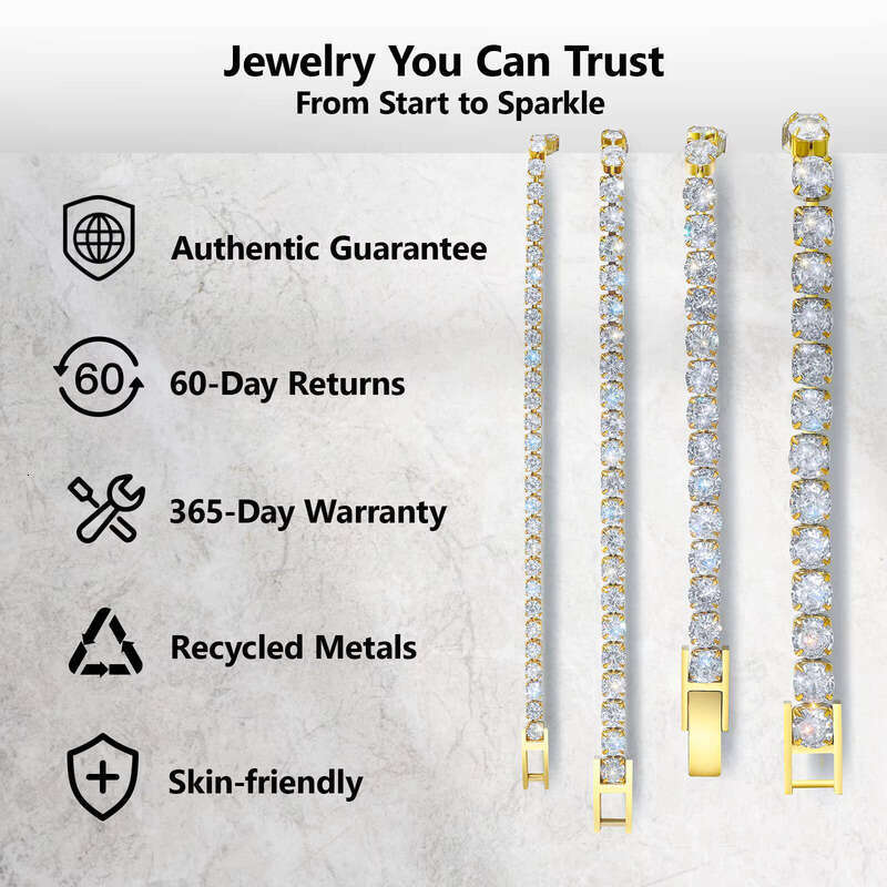 Shiny 4mm hip-hop moissanite Classic Tennis Real 14k Gold Plated 6.5-7.5inch Round Charm moissanite Bracelet Suitable for Women Size