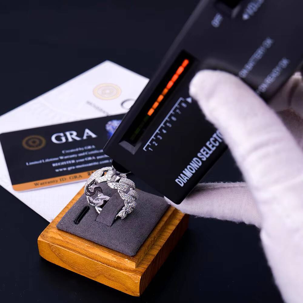 Factory Wholesale Men 925 Sterling Silver 2 Rows Pave Full Real Vvs Diamond Moissanite Jewelry Hip Hop Iced Out Cuban Link Ring