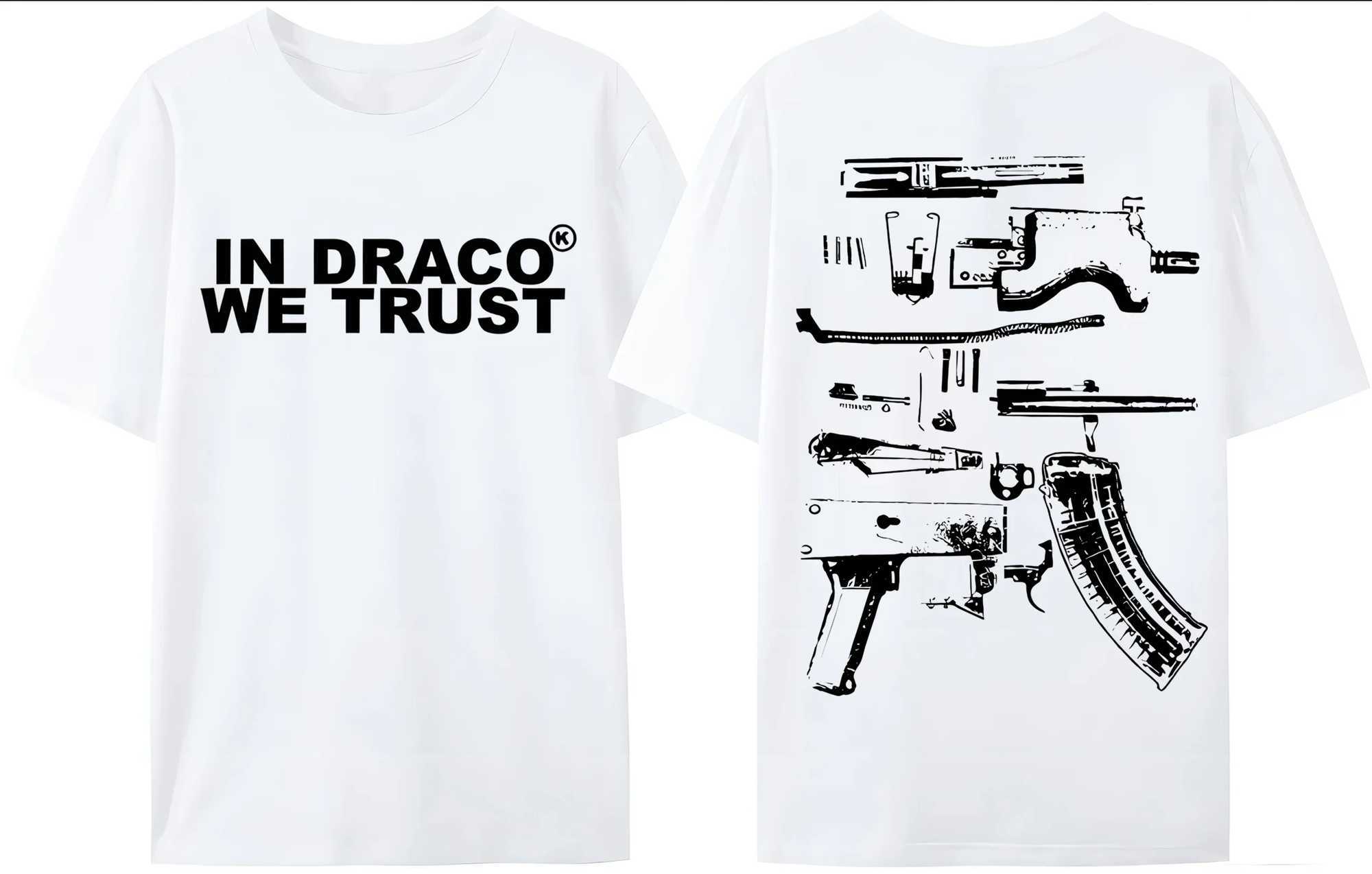 Cc04 gun tshirt mens Y2K print Draco we trust letter printing summer T-shirt high-quality Harajuku couple street clothing T-shirtW250419