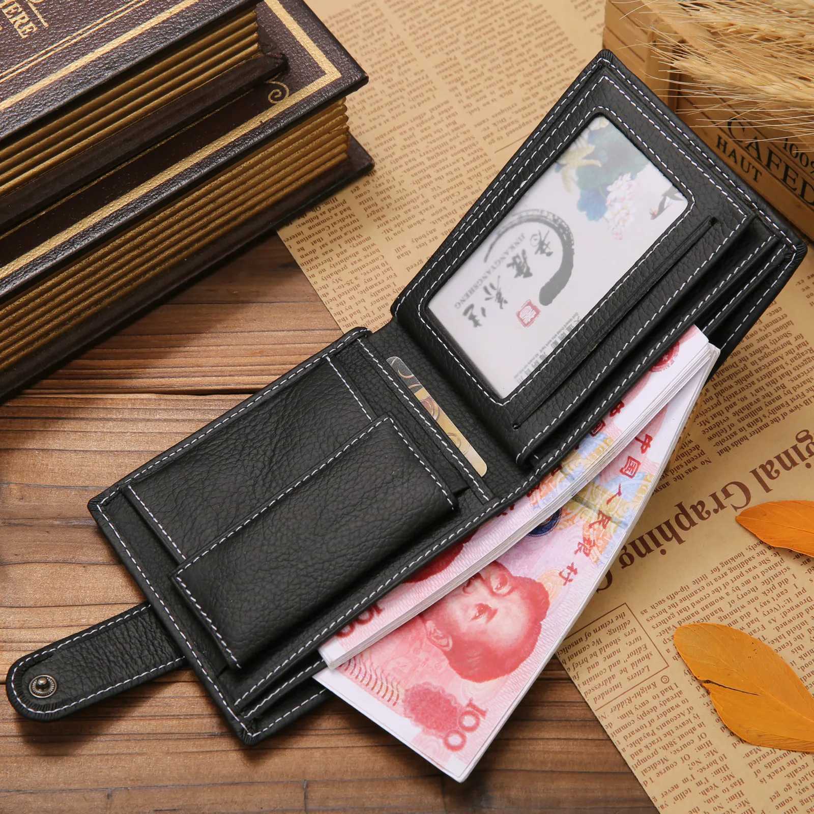 Genuine Leather Mens Wallet Premium Product Real Cowhide Wallets for Man Short Black Walet Portefeuille Homme Short PursesT251119
