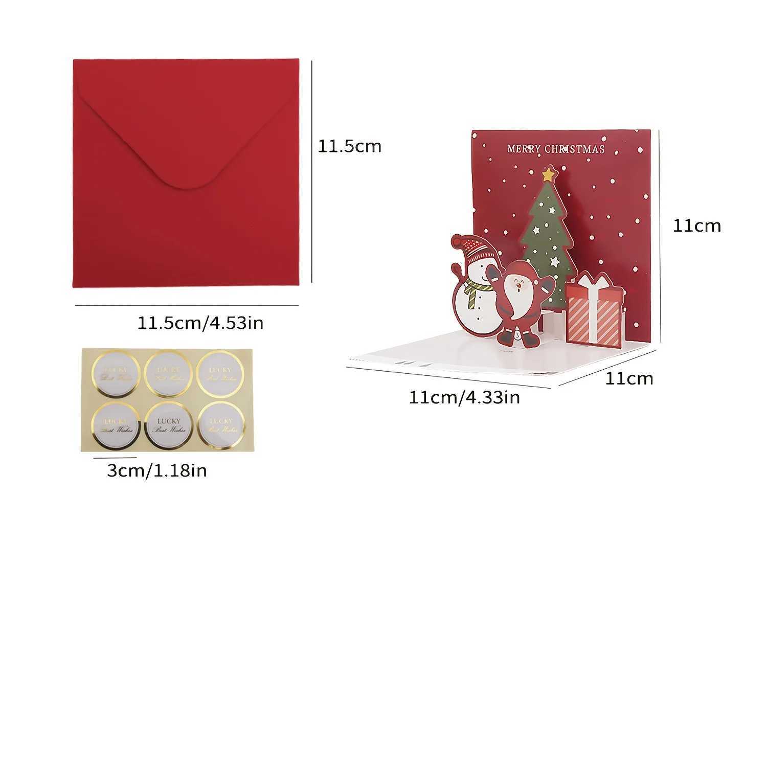 12pcs/set Christmas Cards with Envelopes Sticker Christmas Tree Gift Cards Holiday Greeting Cards Decorations Festive Cards G251119