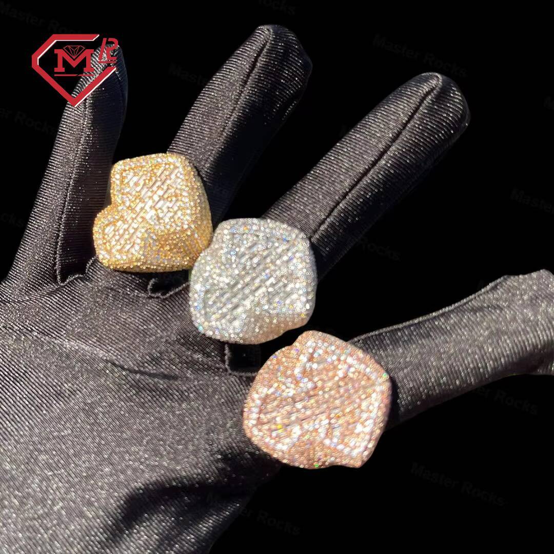 Master Rocks 925 Sterling Silver Hip Hop Jewelry Ring Cross Design Iced Out Baguette Moissanite Ring Men Vvs