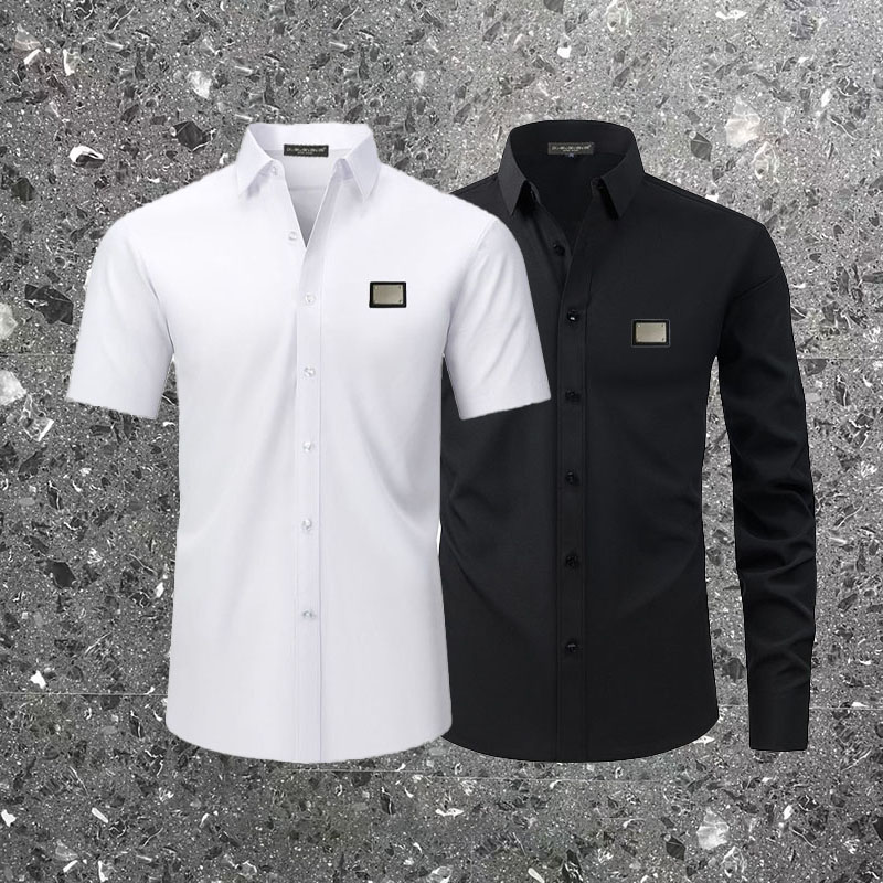 Men's Dress Shirts Business Designer business shirts slim fit versatile all season four sided elastic non ironing men's long sleeved