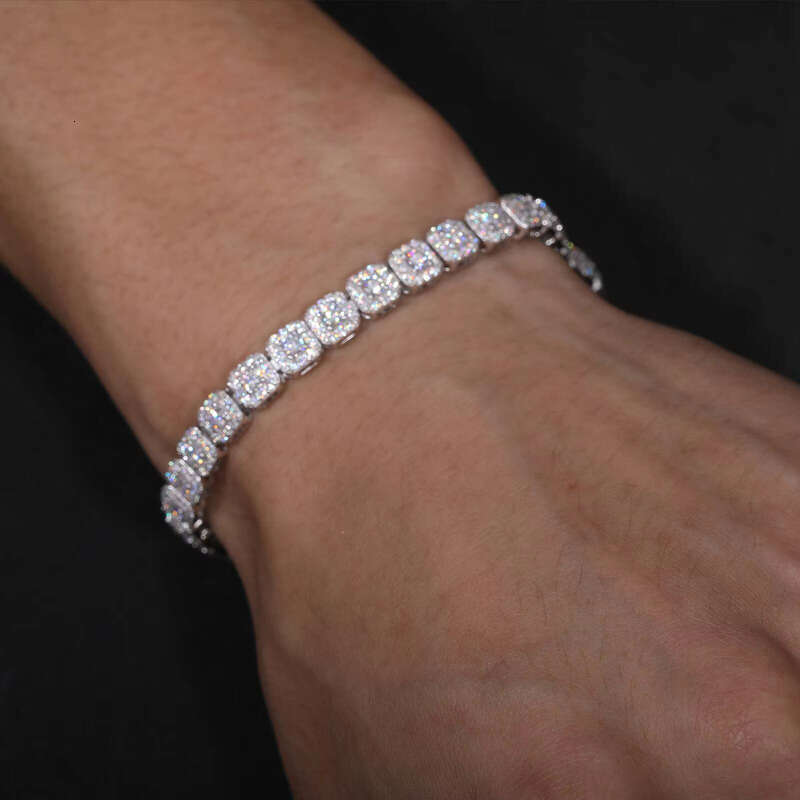 Sparkling 6mm Moissanite Halo Tennis Bracelet High Quality White Gold Non Fade Sterling Sier Hip Hop Jewelry for Men