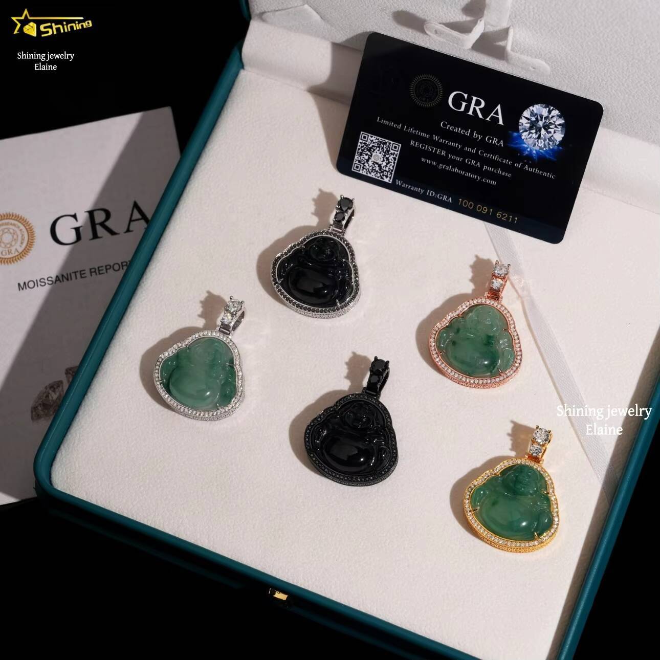 Luxury Sterling Silver 925 Iced Out D Color VVS Moissanite Diamond Moissanite Hip Hop Custom Green Jade Buddha Pendant