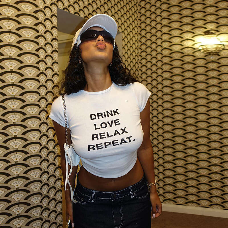 hoodie Women's Wear INS Style Spring/Summer Women's Clothing New Street Trendsetter Round Neck T-Shirt Versatile Letter Print Exposed Navel 