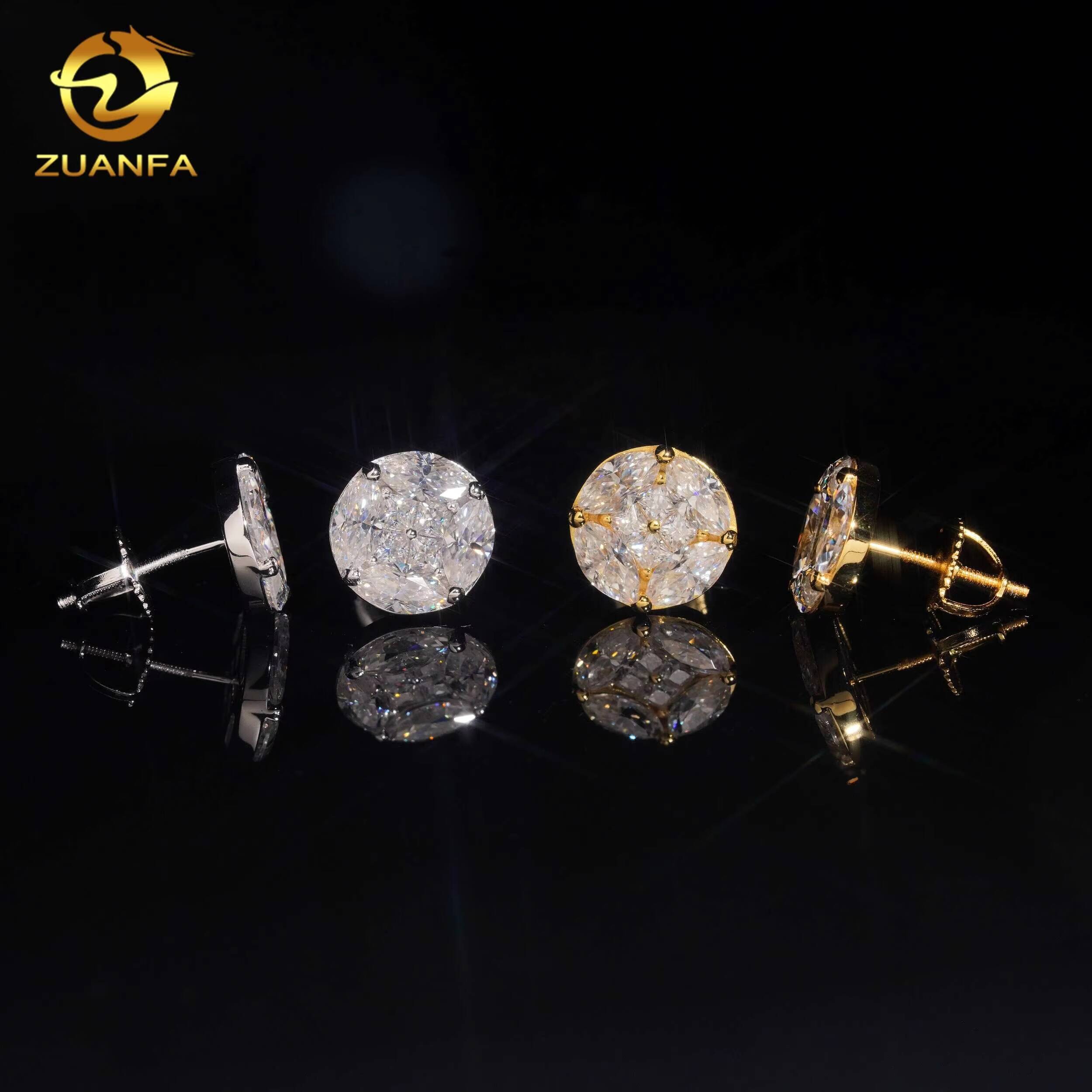 Fine Jewelry Pass Diamond Tester 925 Sterling Silver Hip Hop Iced Out Moissanite Mens Earrings