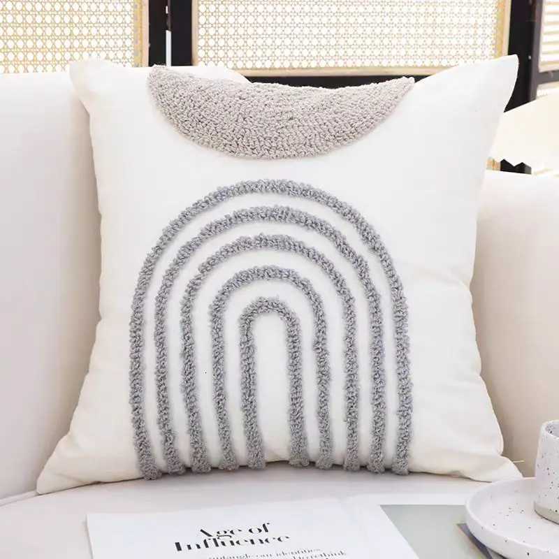 Half Circle Striped Geometric Tuft Cushion Cover Nordic Gray White Cover slip Cushion Cover Home Decor Sofa LuxuryM251119