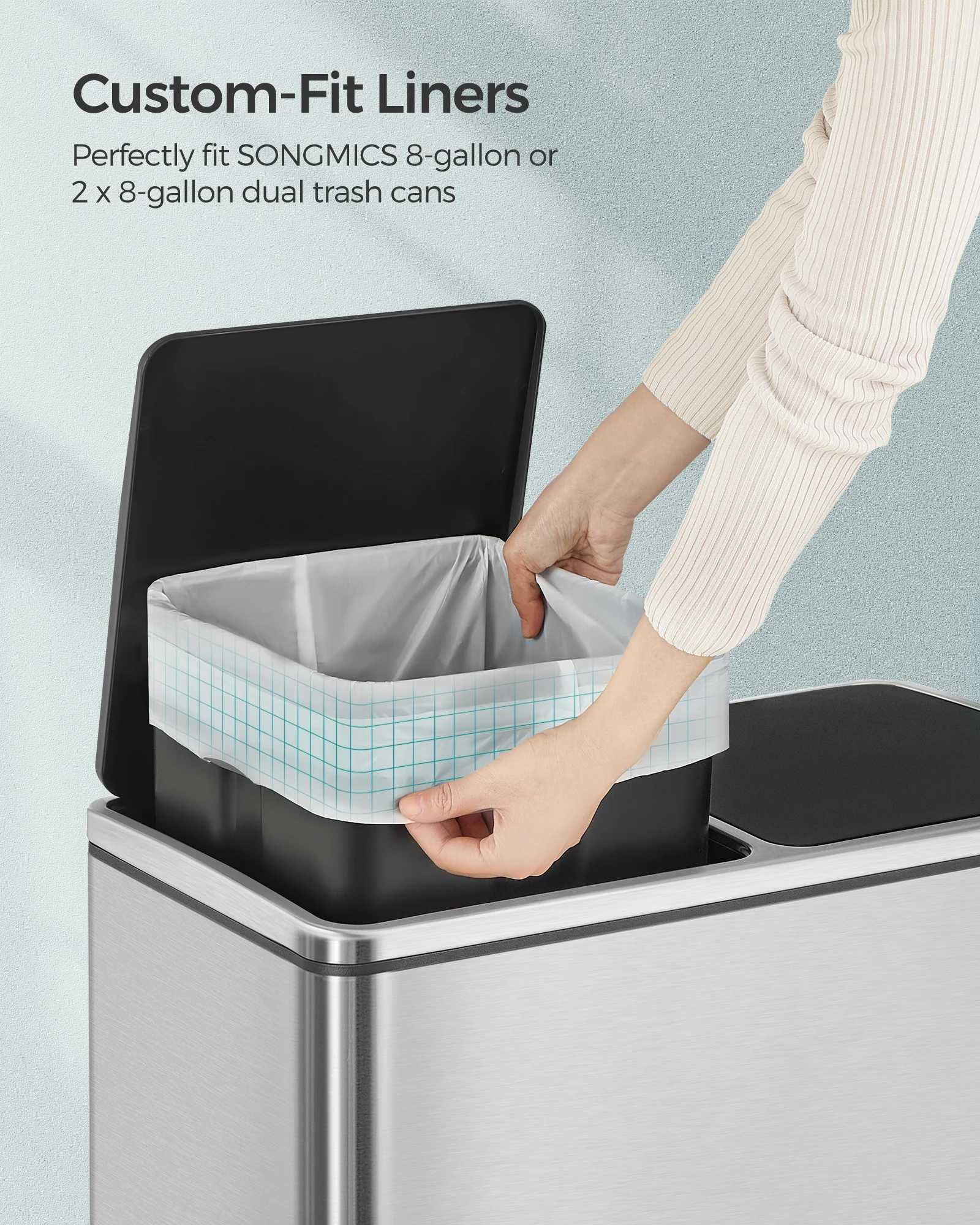 SONGMICS Trash Bags for 8-Gallon 30L Trash Cans 90 Count Drawstring Kitchen Garbage Bags Pre-Separated Liner Code 30A C251119