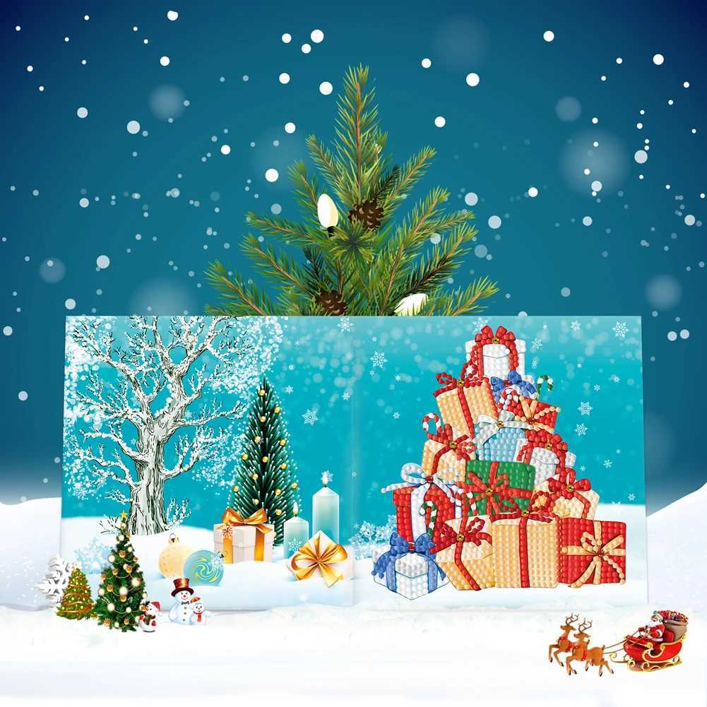 12pcs Christmas Cards Special Shaped DIY Diamond Painting Postcards Bright Drill Postcards for Holiday ParTY Mosaic Kits G251119