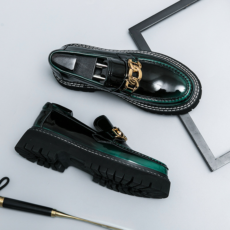 Free shipping Designer Dress Shoes 2025 new fashionable thick soled height increasing mens shoes with shiny surface casual fashion leather shoes for m