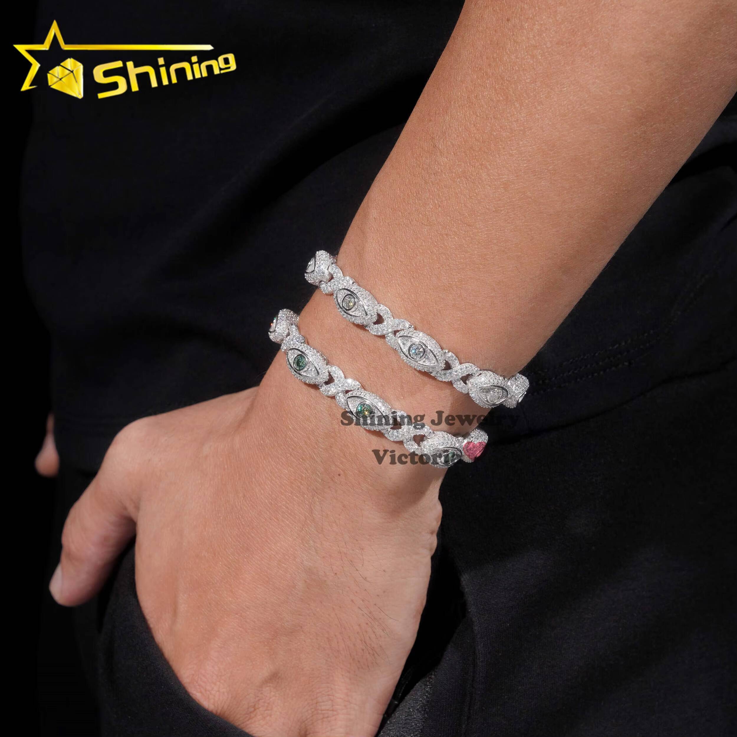 Hot Selling Hip Hop Bracelet Cuban Link 925 Silver 8MM Width VVS Moissanite Diamond Evil Eye Link Bracelet for Men