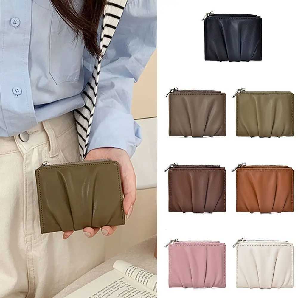 Trendy PU Leather Women Wallets Solid Color Wrinkled Female Purses Portable Card HoldersT251119