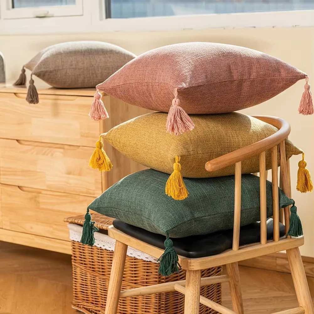 1/2Pcs Spring Throw Covers Linen Optic Sofa Tassel Cushion Cover Boho Gift Farmhouse case Party Home DecorM251119