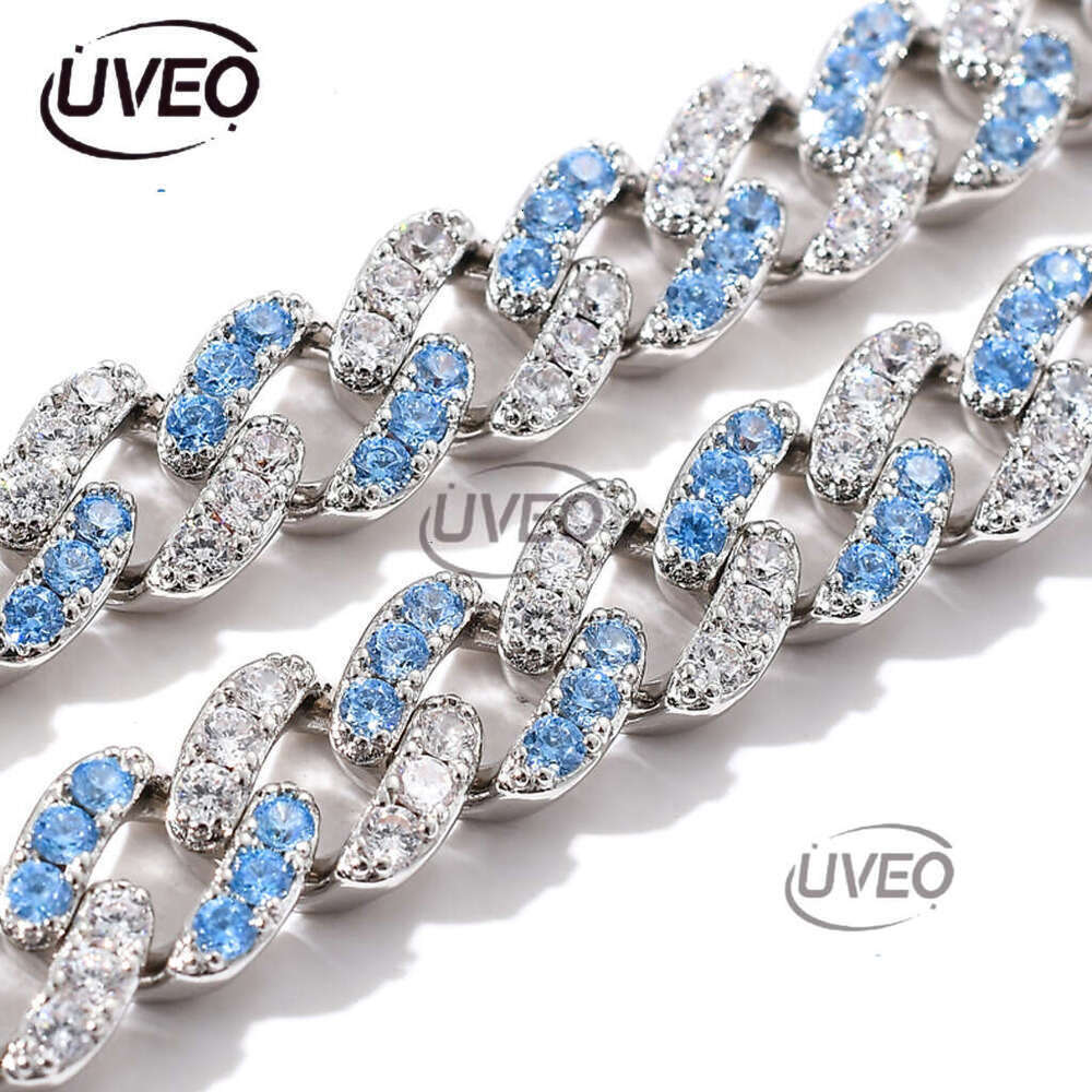 Luxury Hip Hop Necklace 9mm single row blue and white ice out VVS Moissanite Hip Hop Cuban even men and women Free delivery