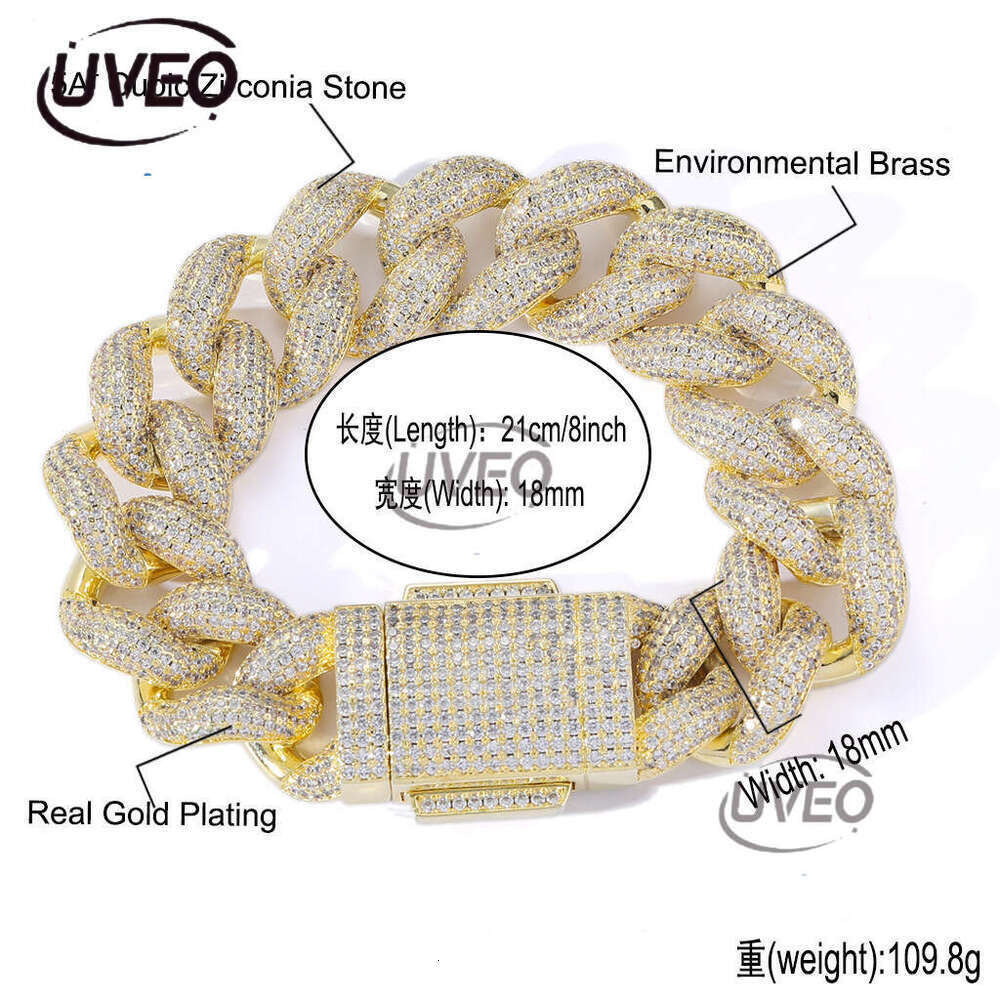 Luxury designer Necklace 18mm Foam Cuban chain spring buckle Ice Out VVS Moissanite Men's Hip Hop Necklace bracelet with free shipping