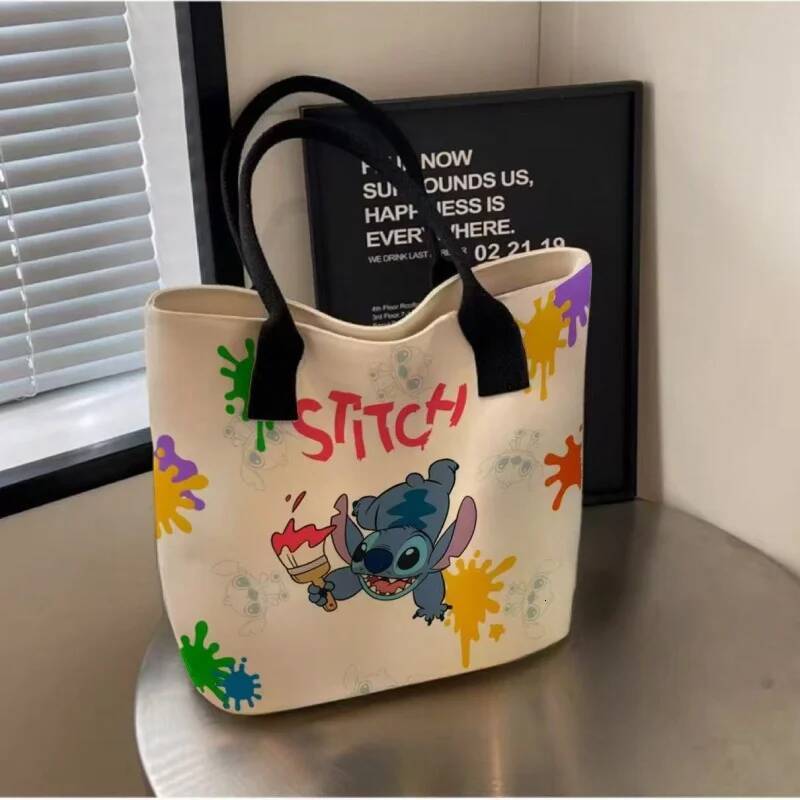 Cute Disney Handbag Cartoon Stitch Angel Canvas Shoulder Fashion Shopping Bag Holiday Gifts Anime Figure