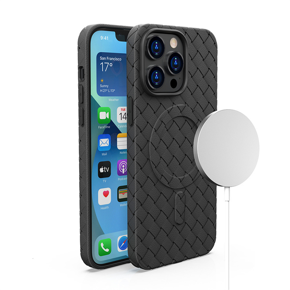 Magnetic Breathable Woven Pattern Phone Case Compatible with iPhone 17/16/15/14 Pro Max Solid Color Protective Case