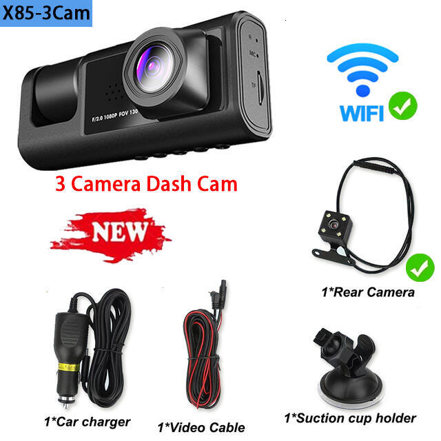 3 Channel Car DVR WIFI 1080P 3Lens Inside Vehicle Dash Cam Camera DVR Recorder Video Recorder Camcorder Black Box car accessory