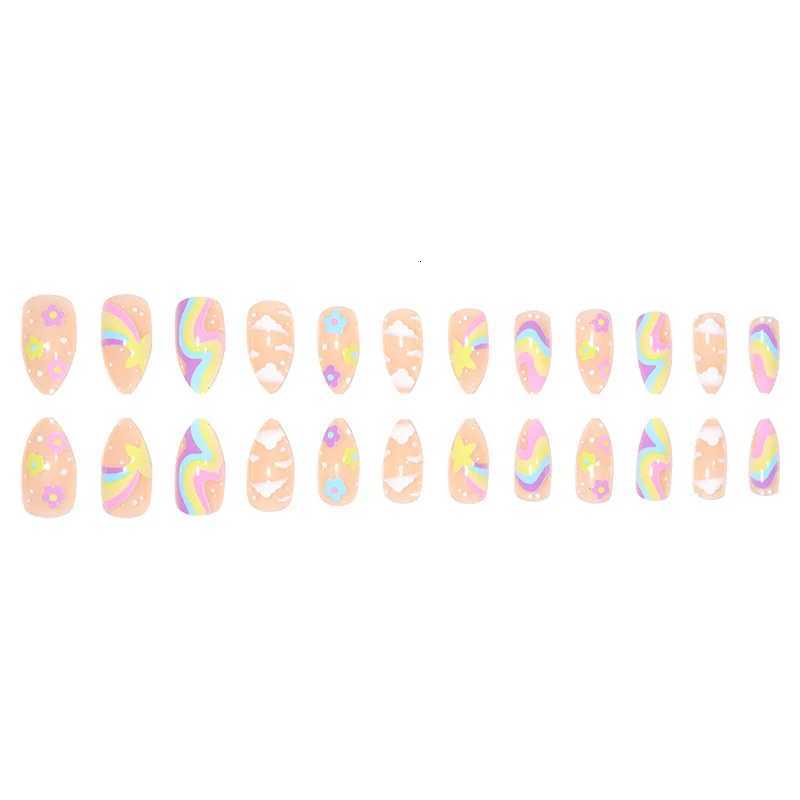 24 short oval press on nails gradient fake nails paired with 1 piece of jelly and 1 nail fileT251118T251119
