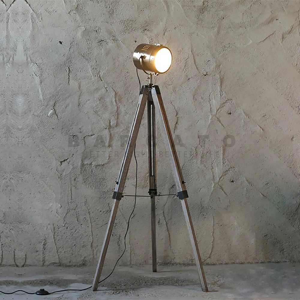 American Vintage Wood Floor Lamps Loft Wooden Industrial Bar Hotel Study Studio Retro Tripod Standing Lights Home Decor M251119