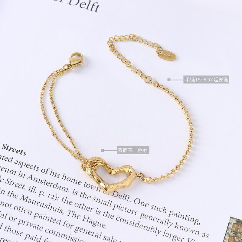 Ins versatile, niche, fashionable, simple, hand jewelry, titanium steel, gold-plated peach heart, double-layer steel ball bracelet, women's jewel - view 3