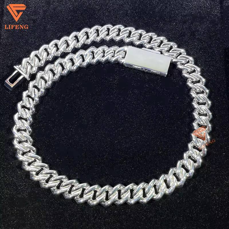 Hot Sale 15mm 4-Row Round Cut Iced Cuban Link 925 Silver Hip Hop Necklaces Moissanite Diamond Cuban Necklace