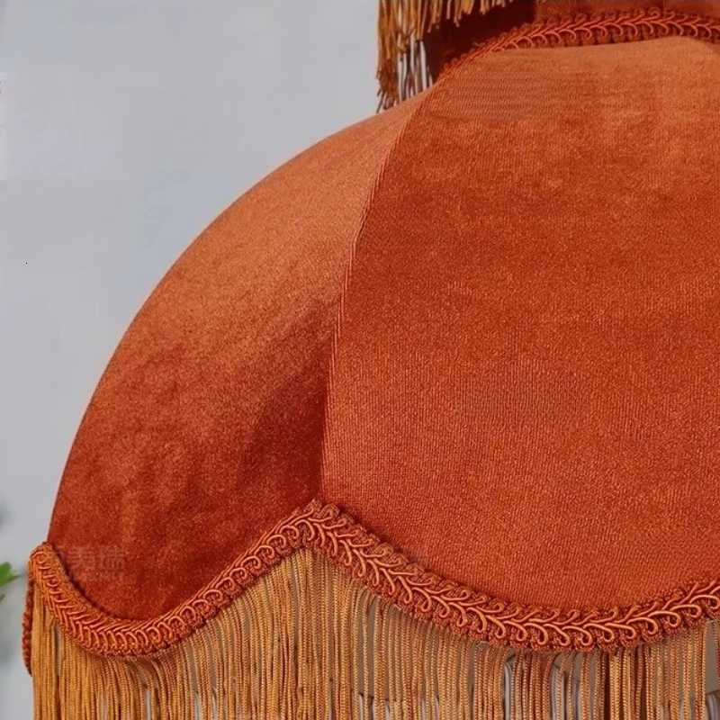 French tassel velvet lampshade floor lamp luxurious retro caramel handmade art station lamp for living room sofa bedroom M251119