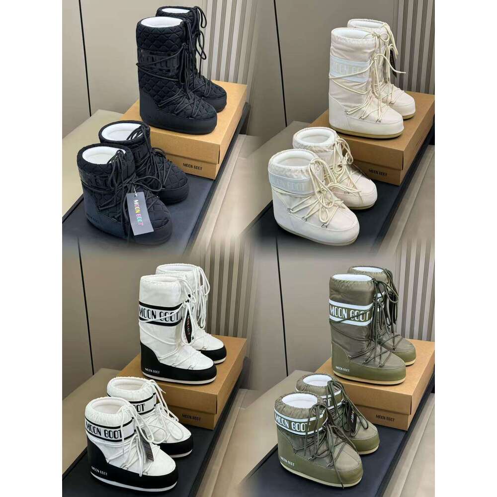 Mirror quality designer Moon Snow boot womens flat platform Down white pink white black winter fur ski ankle knee high warm boots fashion shoes