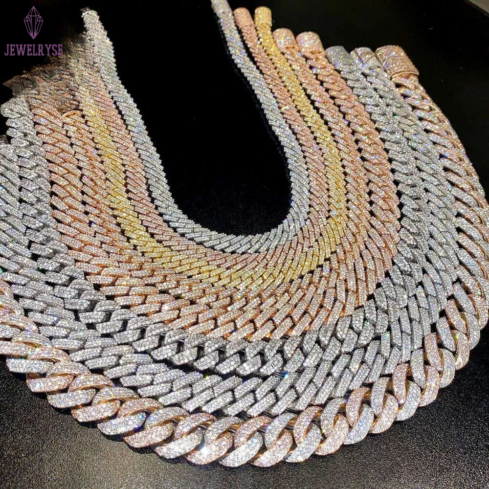 Fine Jewelry In stock 925 Sterling Silver VVS Moissanite Diamond Iced Out Miami Cuban Link Chain Necklace For Men