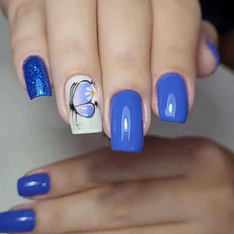 24Pcs Mid-length Square French False Nails Press on 3D Flower Crocodile Grain Design Fake Nails Detachable Full Cover Nails TipsT251118T251119