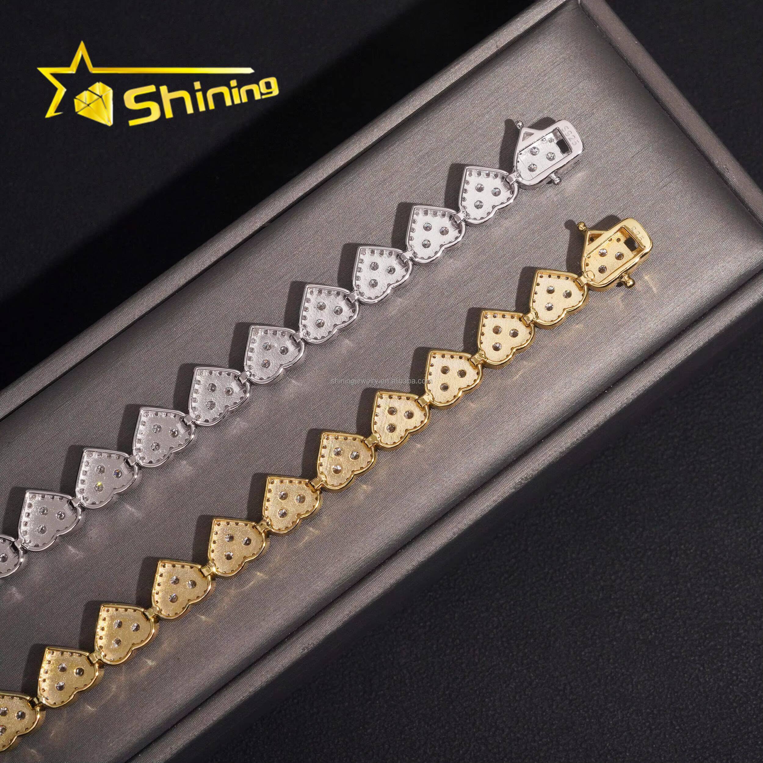 Drop Shipping Hot Selling Fashion Luxury Elegant Style Women Hip Hop Jewelry VVS1 Moissanite Iced Out S925 Silver Heart Bracelet