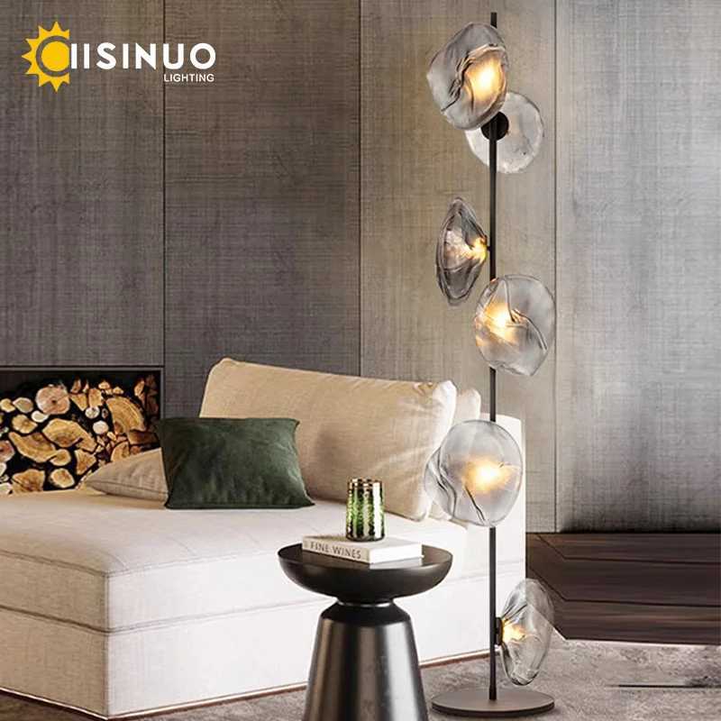 Cloud Glass Shade Floor Lamp Artistic Corner Decor Standing Lights Black Cold LED Lighting Fixture for Bedside Living Room Hotel M251119