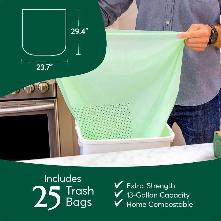Compostable Trash Bags with Drawstring 13 Gallon 25 Units Tall BPI Certified For Kitchen Compost C251119