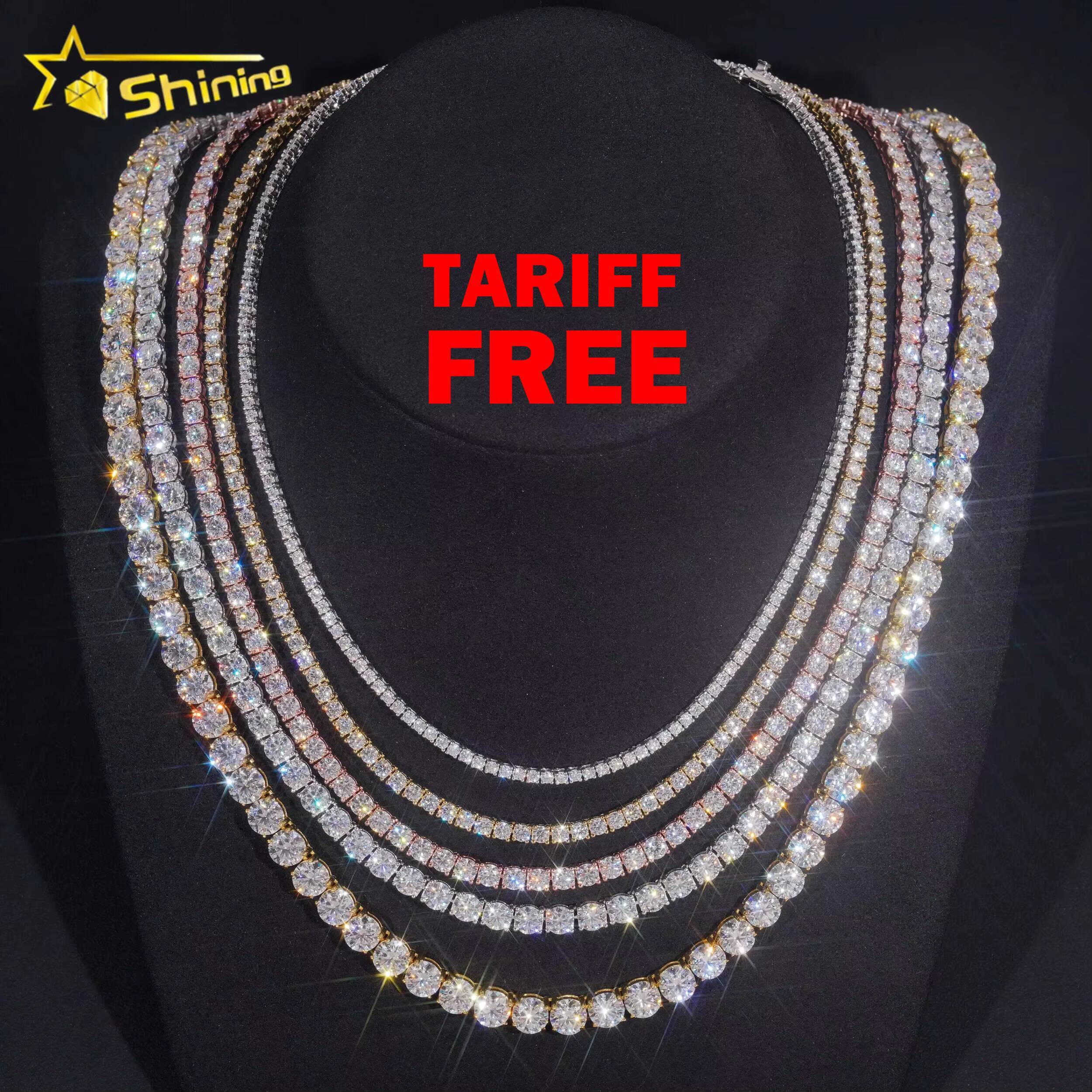 Wholesale Factory Price Iced Out 2mm 3mm 4mm 5mm 65mm 925 Sterling Silver Lab Diamond VVS Moissanite Tennis Necklace Chain