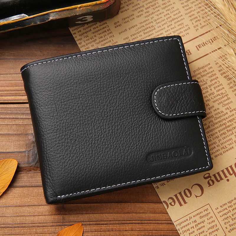 Genuine Leather Mens Wallet Premium Product Real Cowhide Wallets for Man Short Black Walet Portefeuille Homme Short PursesT251119