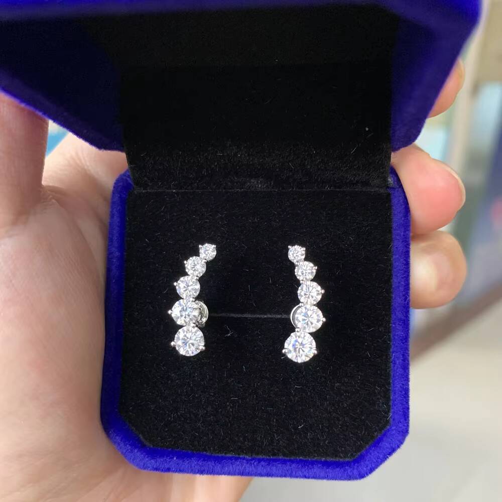 Fashion New 14k Gold Super White Round Brilliant Cut Moissanite Diamond Earrings Women Jewelry