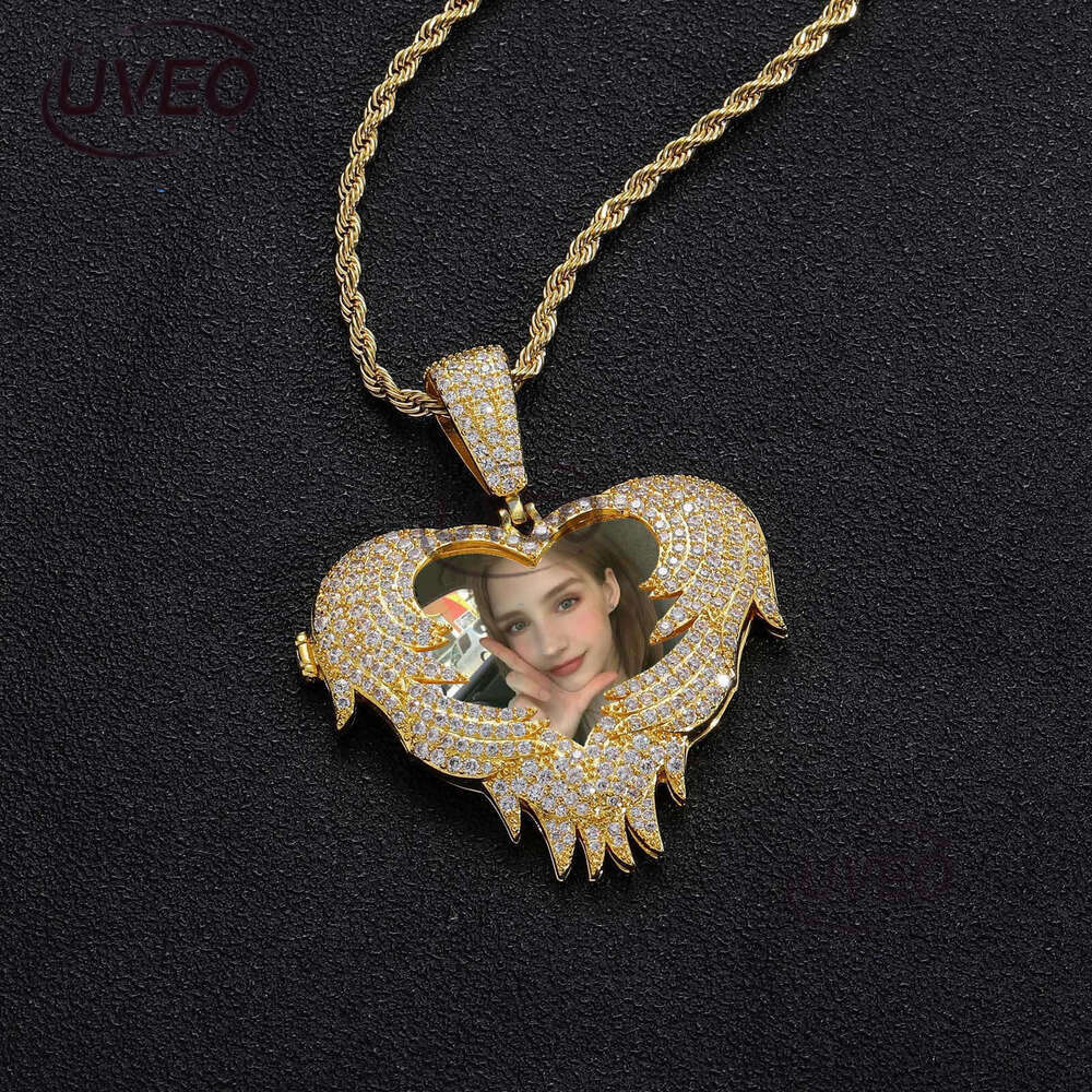 Luxury designer Flip Heart Photo Pendant Gold silvered Ice out VVS Moissanstone Hip Hop Men Women's Frame Necklace with FREE shipping