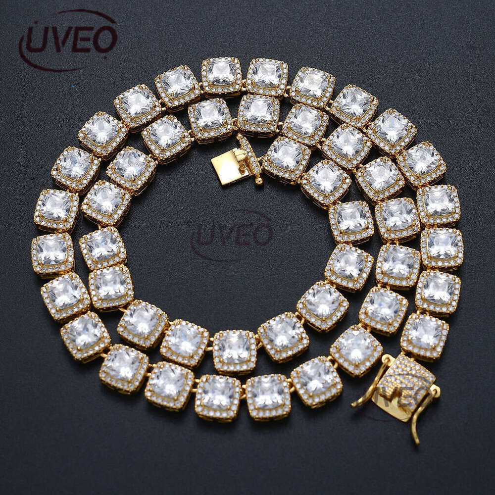 Designer Luxury 10mm square colored ice out VVS Moissamite rock Sugar tennis chain Hip Hop Men's Women's necklace Free delivery