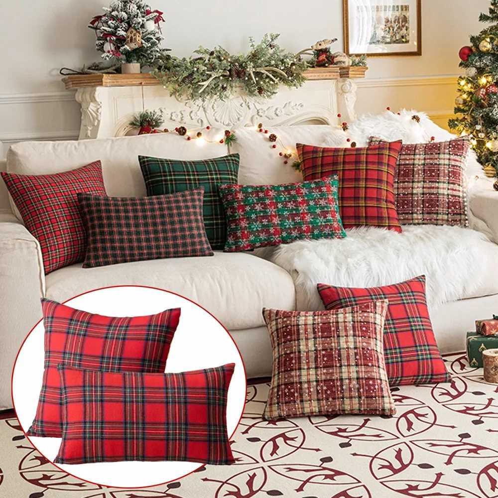 Christmas Plaid Cover Living Room Sofa Cushions Home Cushion Cover Vintage Square Without Core 3050/4545M251119