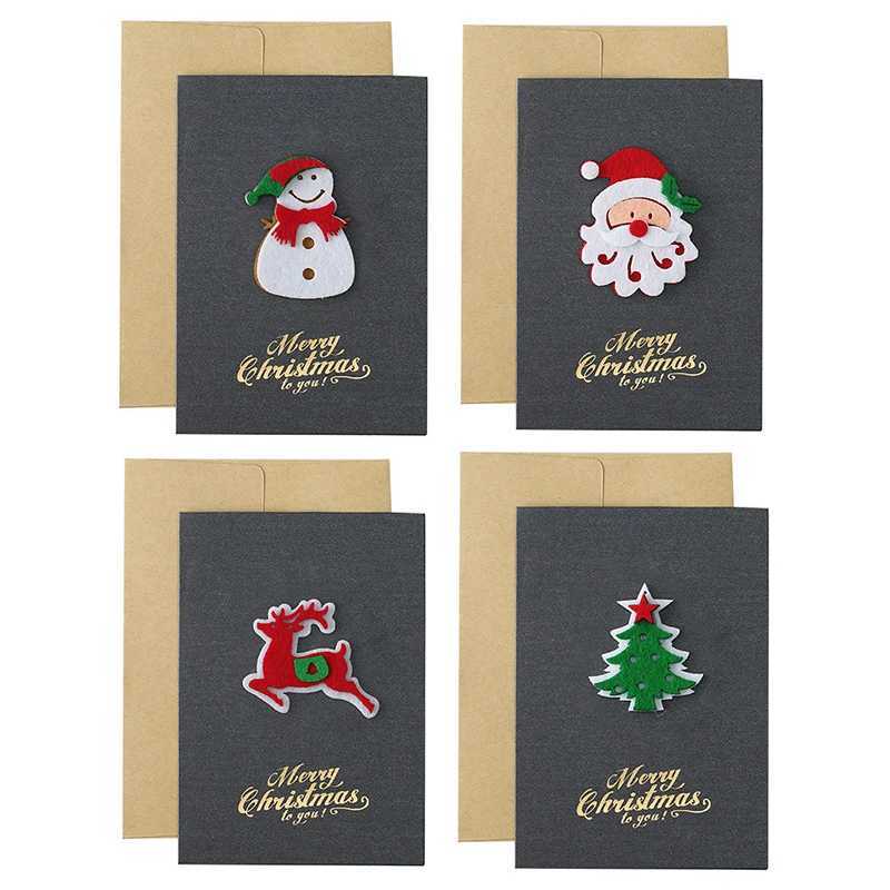 4PCS Christmas Greeting Card Set Grey Style Pearlescent Paper 3D Felt Invitations Postcards Christmas Party Gifts Souvenirs ZYF G251119