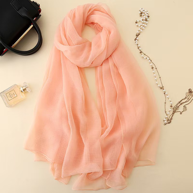 K440 New chiffon solid color silk scarf crocodile wrinkled scarf scarf female beach towel summer long shawl autumn and winter all-match wholesale