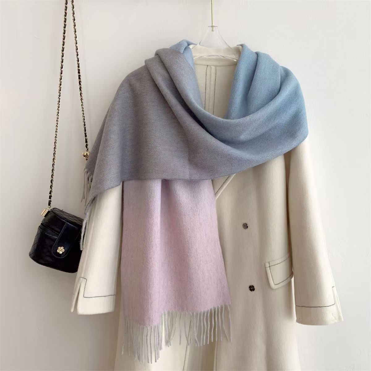 T506 new tie-dye color gradient all-match women's high-end 100% wool scarf autumn and winter tassel scarf shawl