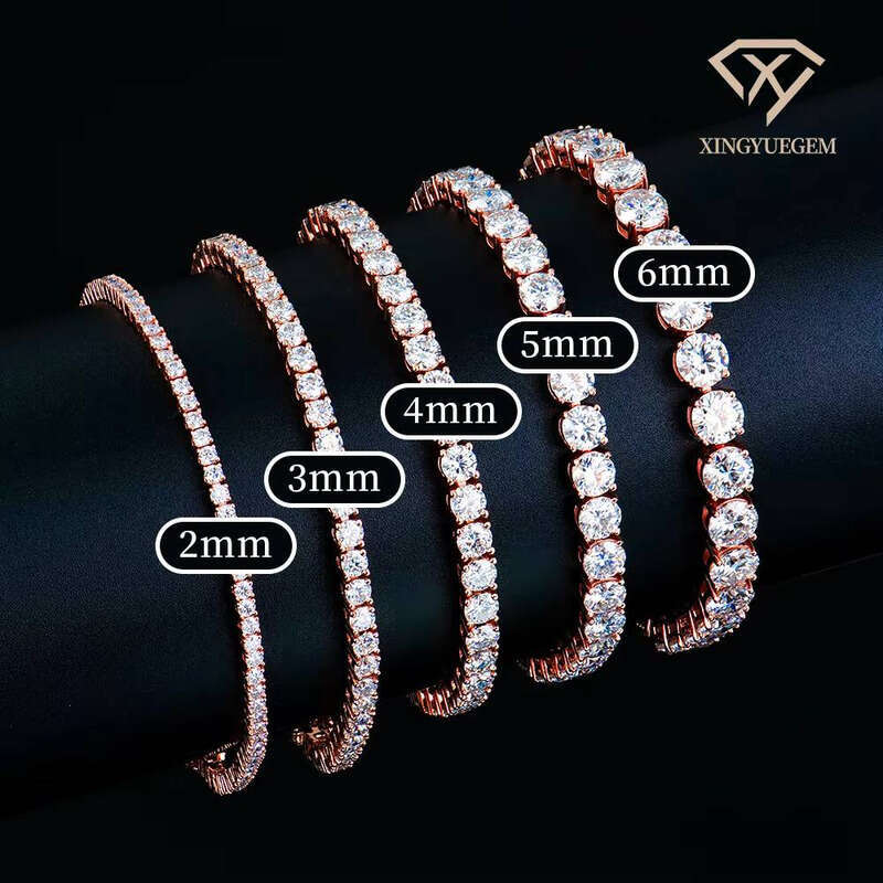 Men and Women Hip Hop 2 3 4 5 6 Millimeter Rose Gold Plated Jewelry Gra Vvs Moissanite Pure Sier Tennis Chain Bracelet