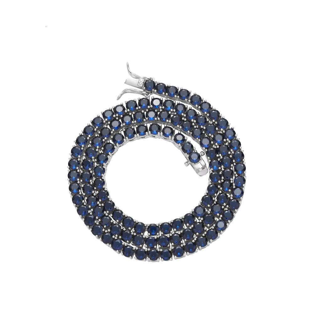 BC206 4mm 16" 18" 20" Brass Blue CZ Necklace Hip Hop Bg Jewelry Zircon Tennis Chain Iced Out
